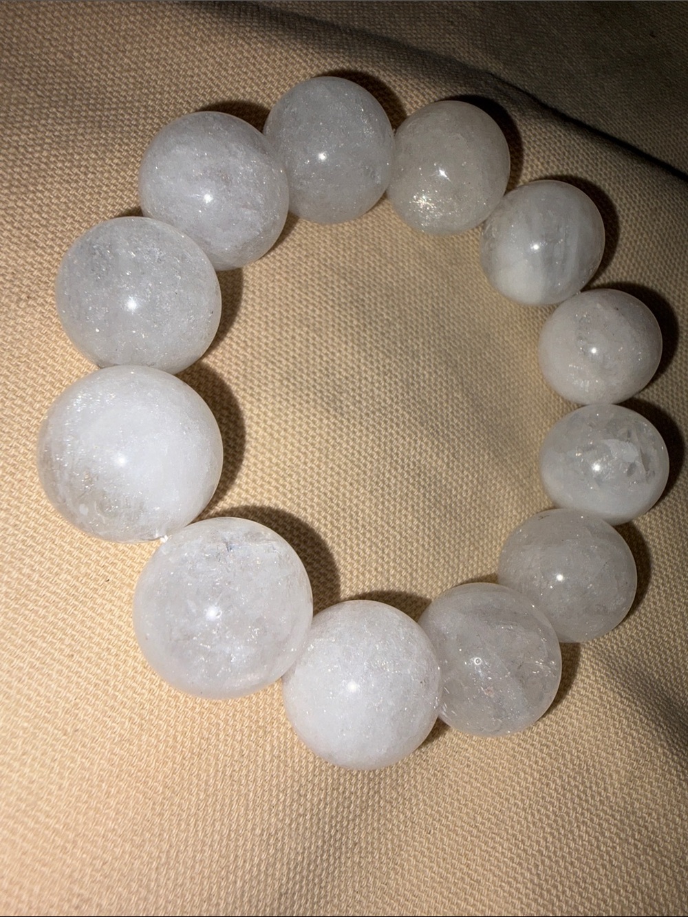 White snow quartz Crystal Bead Stretch Bracelet -chunky
